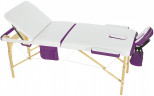 Стол массажный с деревянной рамой JF-AY01 3-секционный белый/фиолетовый